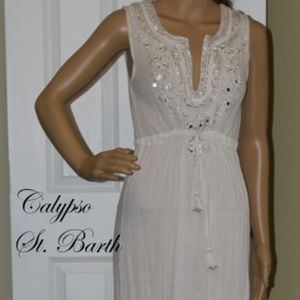Calypso Cream Sleeveless Cotton Sequin Beaded Maxi